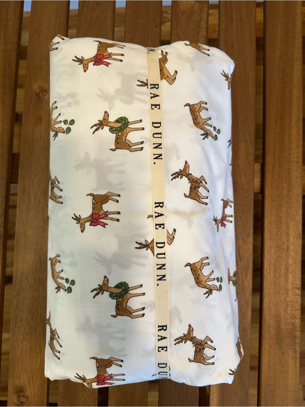 Rae Dunn White Holiday Reindeer Bedding Set with Brown and Red Accents | Twin